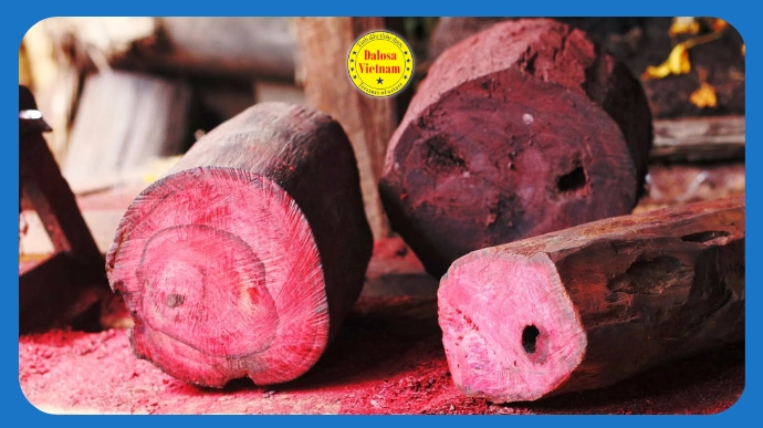Khúc gỗ hồng mộc (Aniba rosaeodora) lộ thớ đỏ tự nhiên, hình đại diện bài viết tìm hiểu hoạt chất Linalool trong tinh dầu gỗ hồng.
